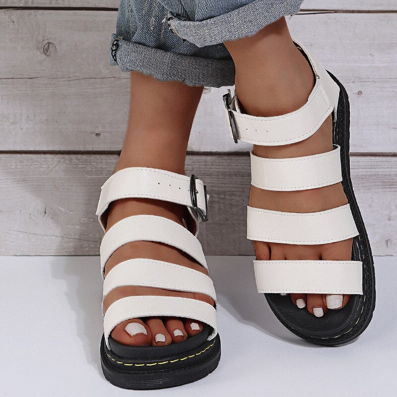 Women's Leather Sandals | Orthopedic Support, Black Leather