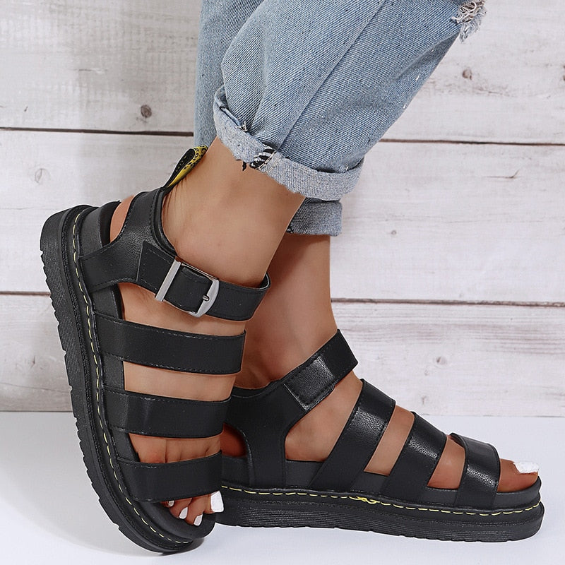 Women's Leather Sandals | Orthopedic Support, Black Leather