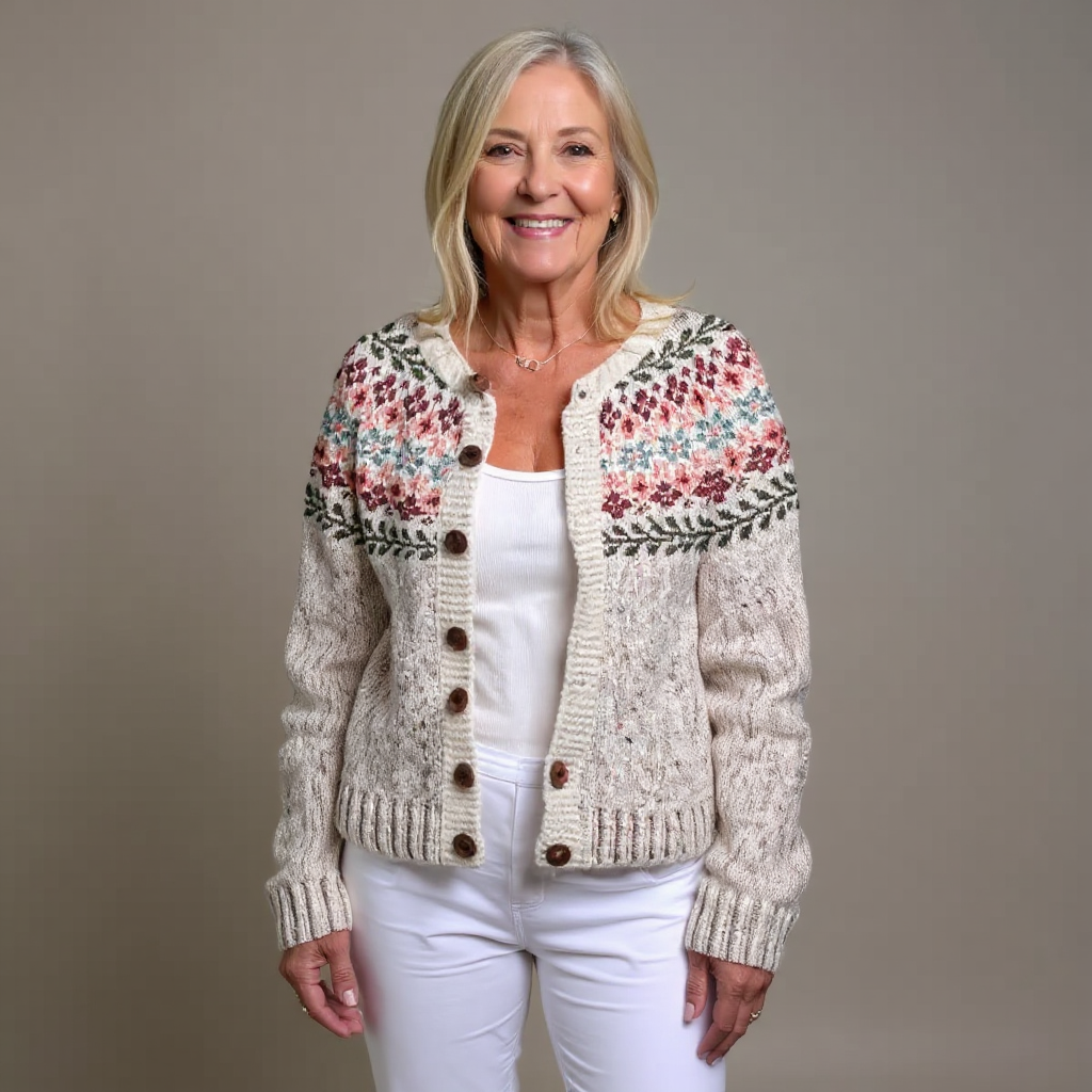 Women's Knit Cardigan | Elegant Vintage Icelandic Pattern | Warm Comfort
