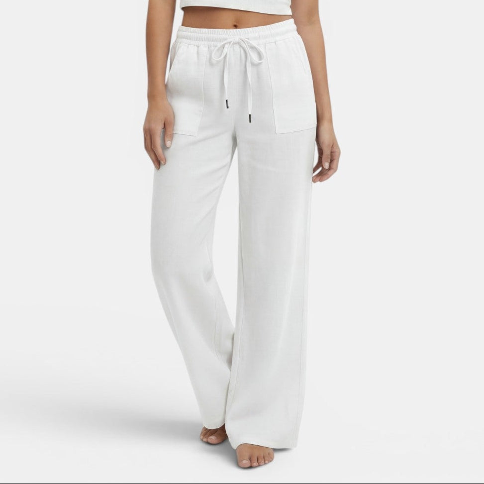 Women linen wide leg pants relaxed fit elastic waistband