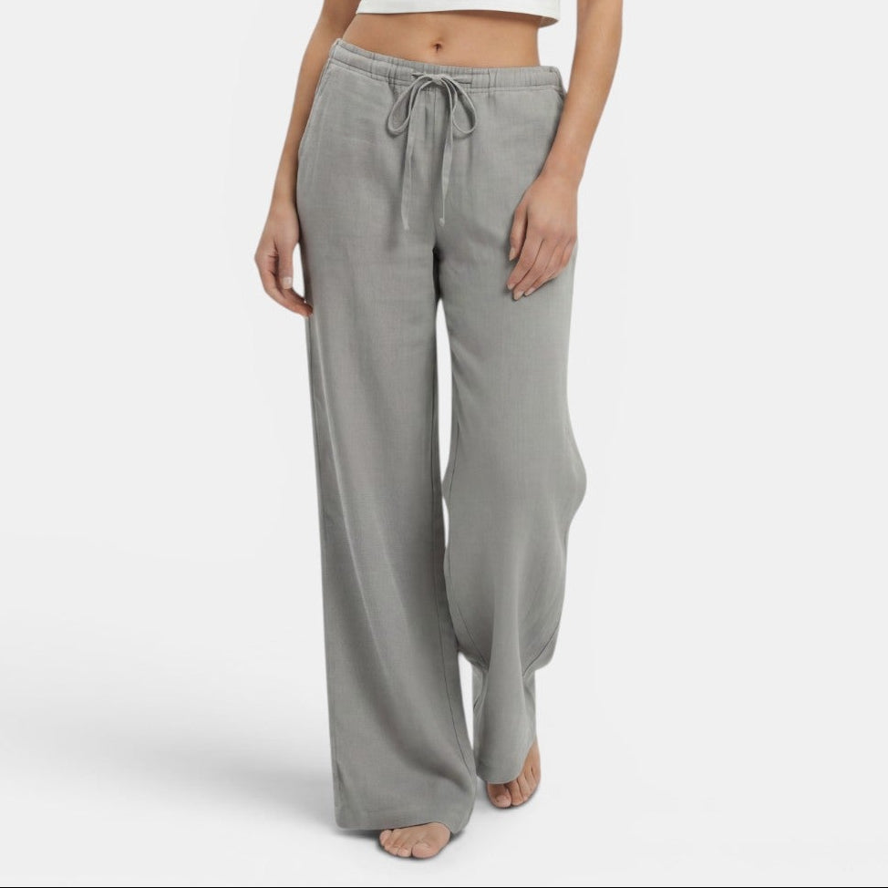 Women linen wide leg pants relaxed fit elastic waistband
