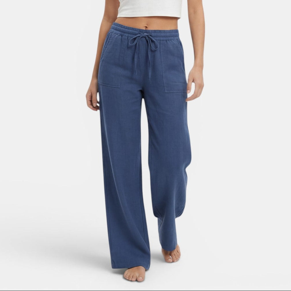 Women linen wide leg pants relaxed fit elastic waistband