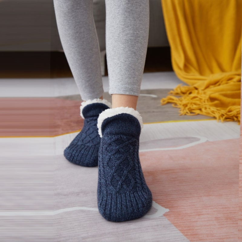 Teddy slipper socks with non slip sole and soft winter warm lining