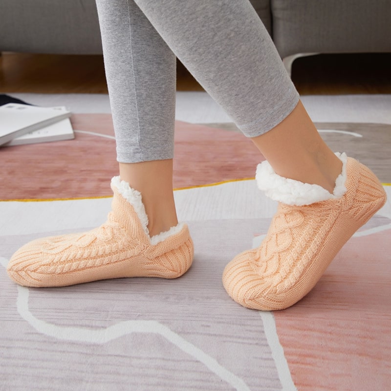 Teddy slipper socks with non slip sole and soft winter warm lining
