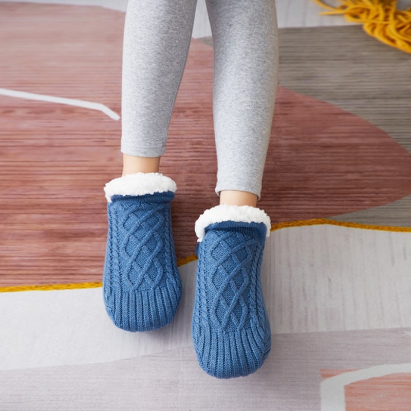 Teddy slipper socks with non slip sole and soft winter warm lining
