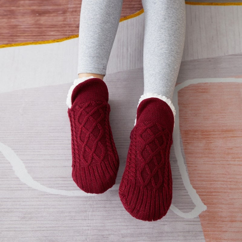 Teddy slipper socks with non slip sole and soft winter warm lining