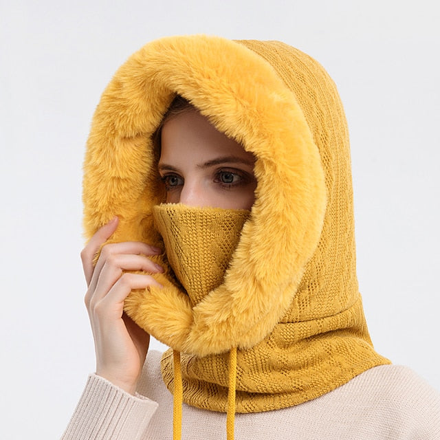 Unisex Knit Balaclava Hoodie with Faux Fur Lining