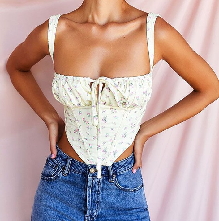 Floral Corset Top | Waisted, Bow Detail | Summer