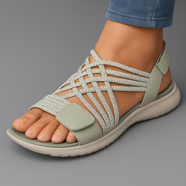 Women's Cushioned Sandals | Velcro Straps, PU Leather | Summer