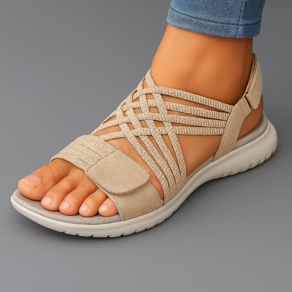 Women's Cushioned Sandals | Velcro Straps, PU Leather | Summer