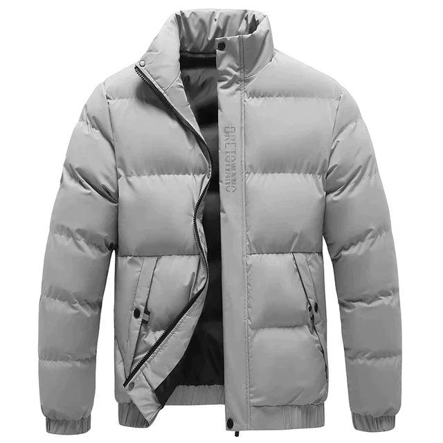 Mens puffer jacket stand collar with quilted insulated design