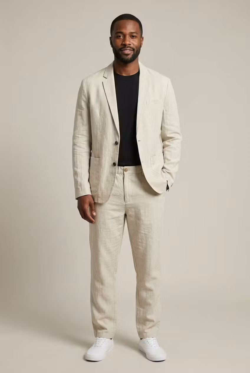 Men's Linen Blazer and Pants Set | Relaxed Fit Two-Piece