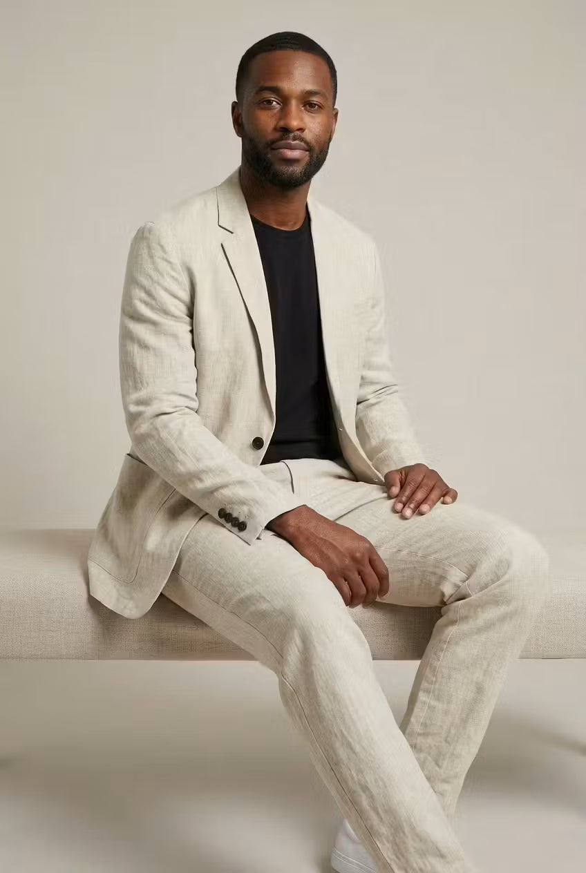 Men's Linen Blazer and Pants Set | Relaxed Fit Two-Piece