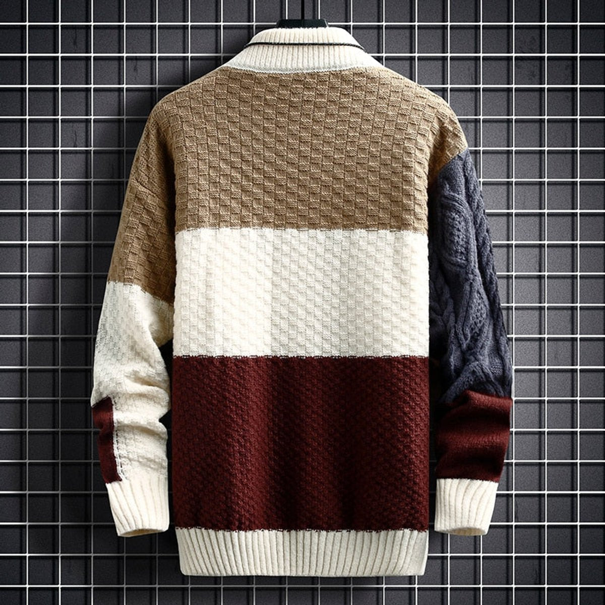 Men's Sweater | Colorblock Cable Knit, Long Sleeves | Striped