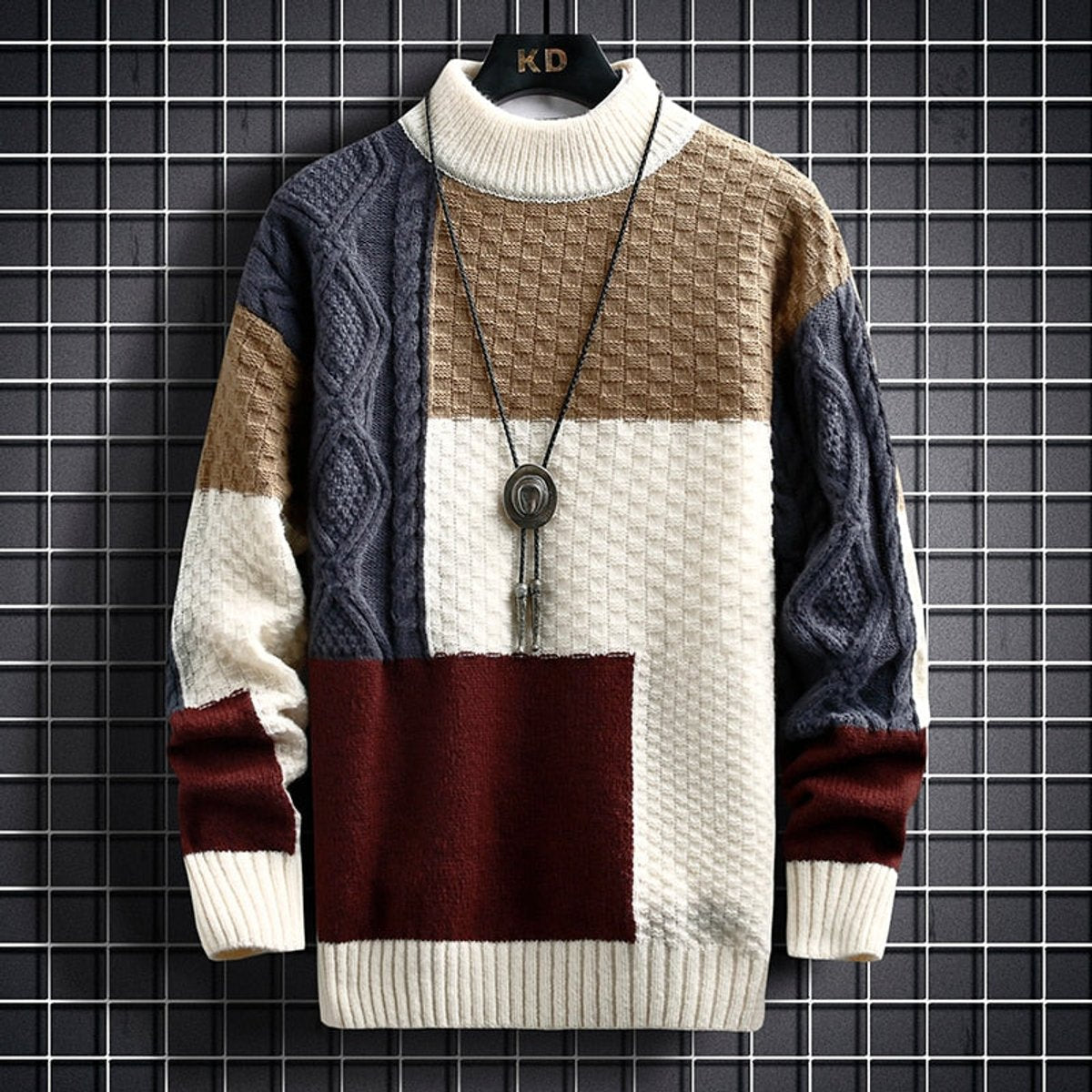 Men's Sweater | Colorblock Cable Knit, Long Sleeves | Striped