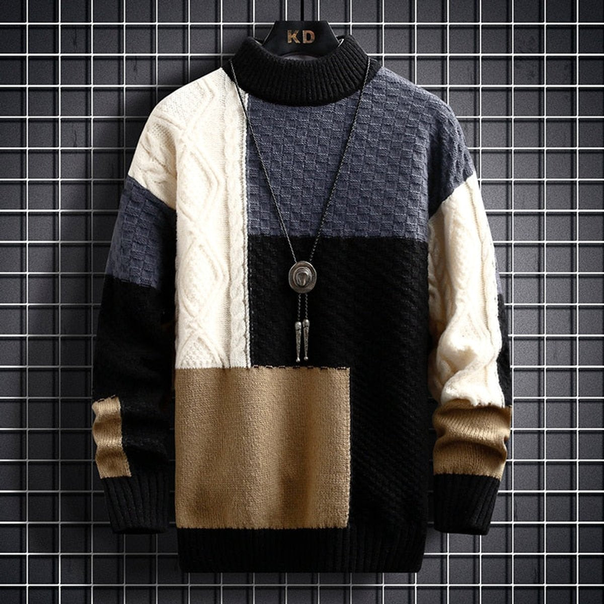 Men's Sweater | Colorblock Cable Knit, Long Sleeves | Striped