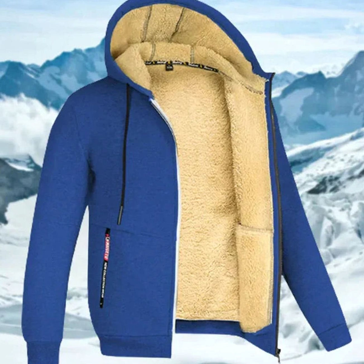 Men fleece lined hooded jacket full zip cold weather transition