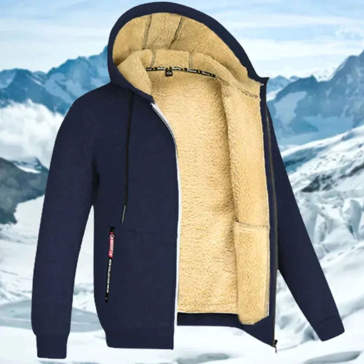 Men fleece lined hooded jacket full zip cold weather transition