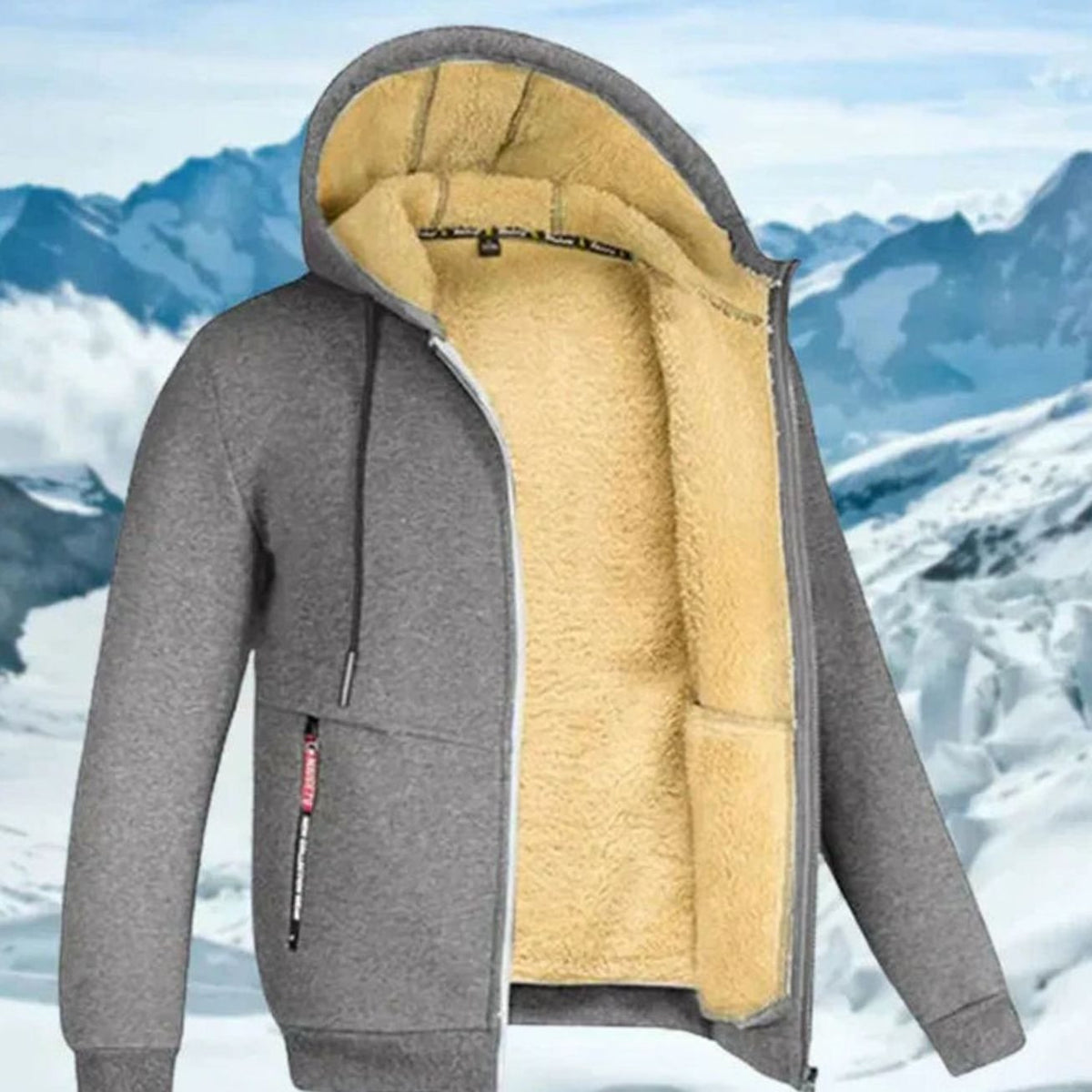 Men fleece lined hooded jacket full zip cold weather transition