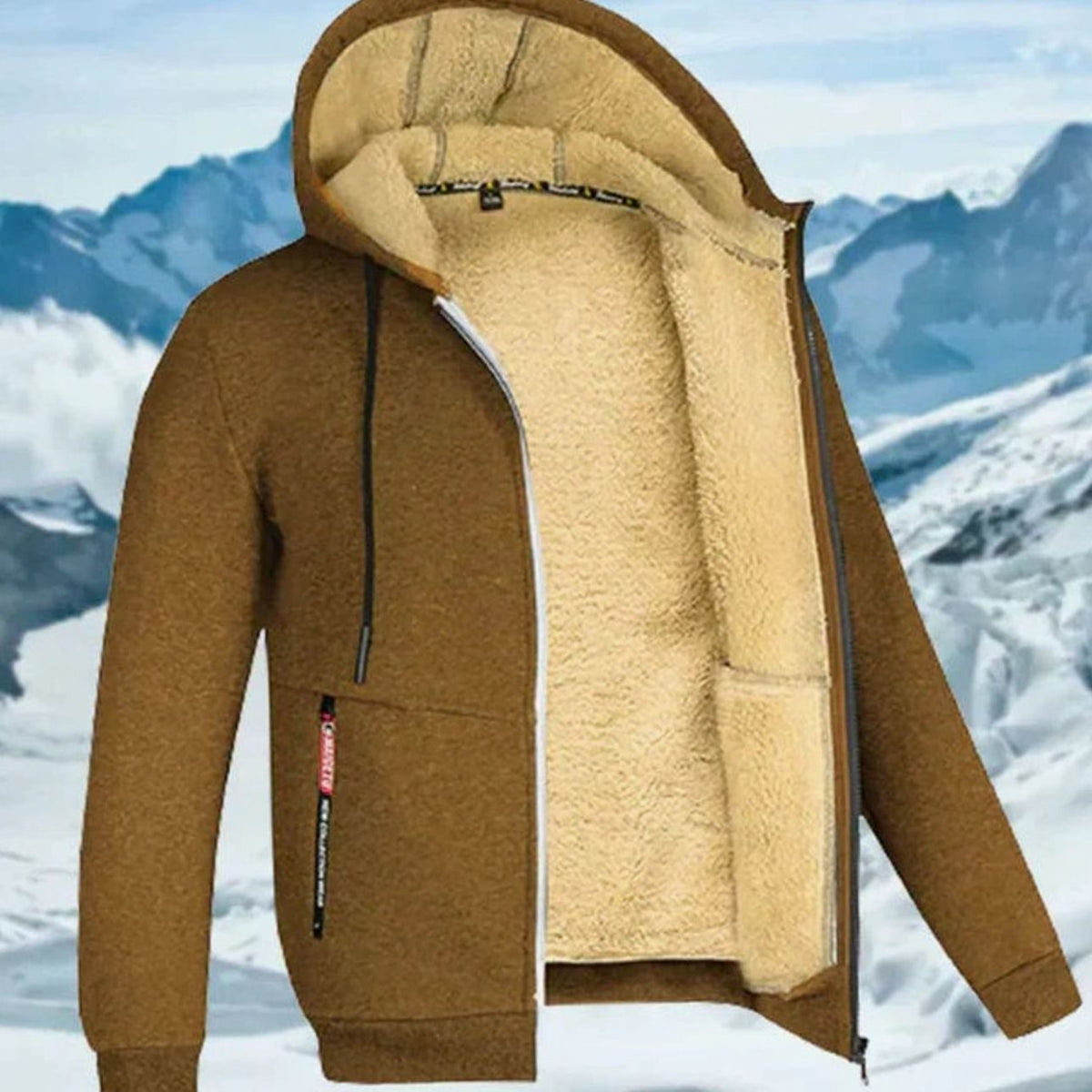Men fleece lined hooded jacket full zip cold weather transition