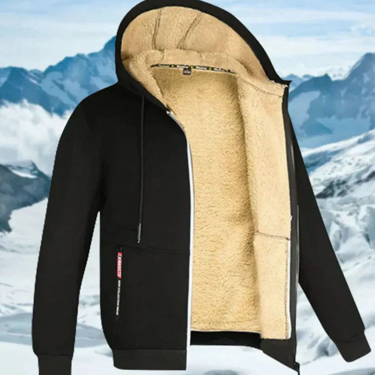 Men fleece lined hooded jacket full zip cold weather transition