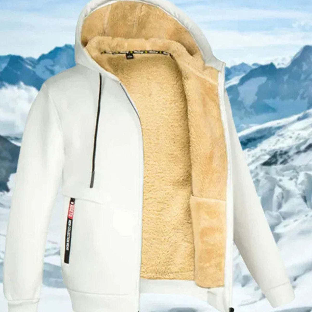 Men fleece lined hooded jacket full zip cold weather transition