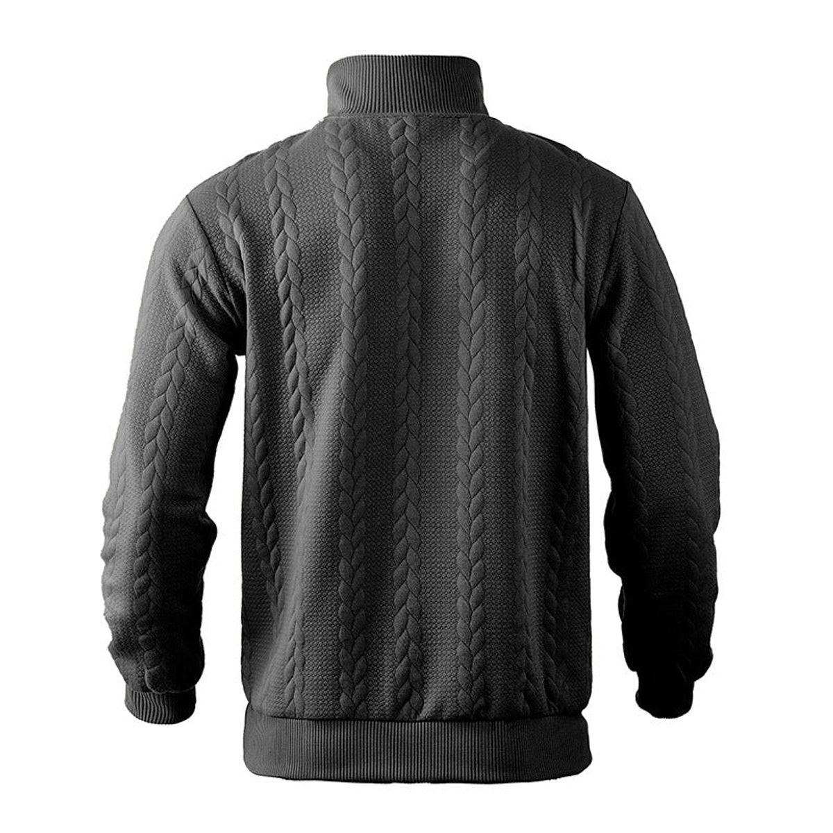 Men cable knit quarter zip sweatshirt with ribbed cuffs and metal zip