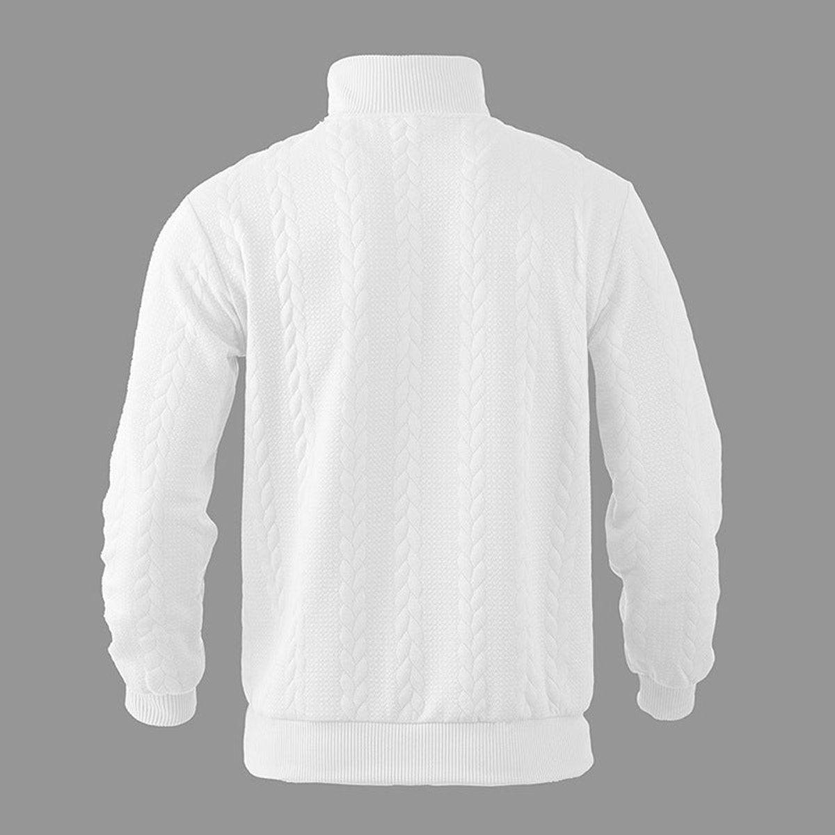 Men cable knit quarter zip sweatshirt with ribbed cuffs and metal zip