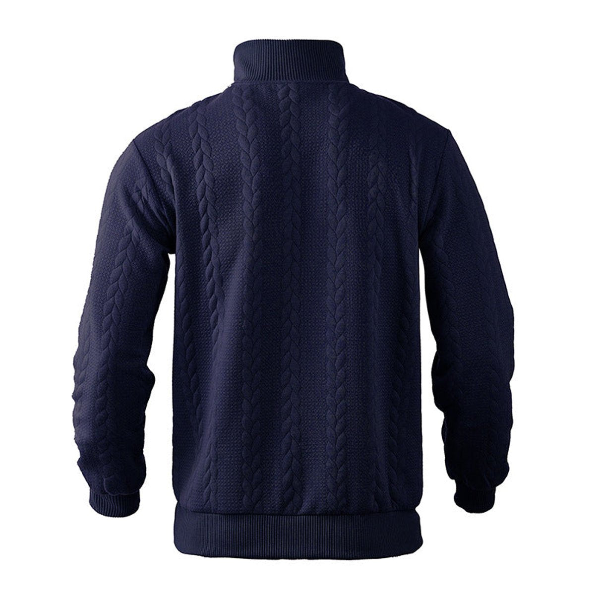 Men cable knit quarter zip sweatshirt with ribbed cuffs and metal zip