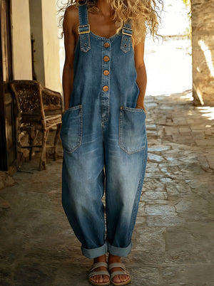 Women's Denim Overalls | Adjustable Straps, Relaxed Fit