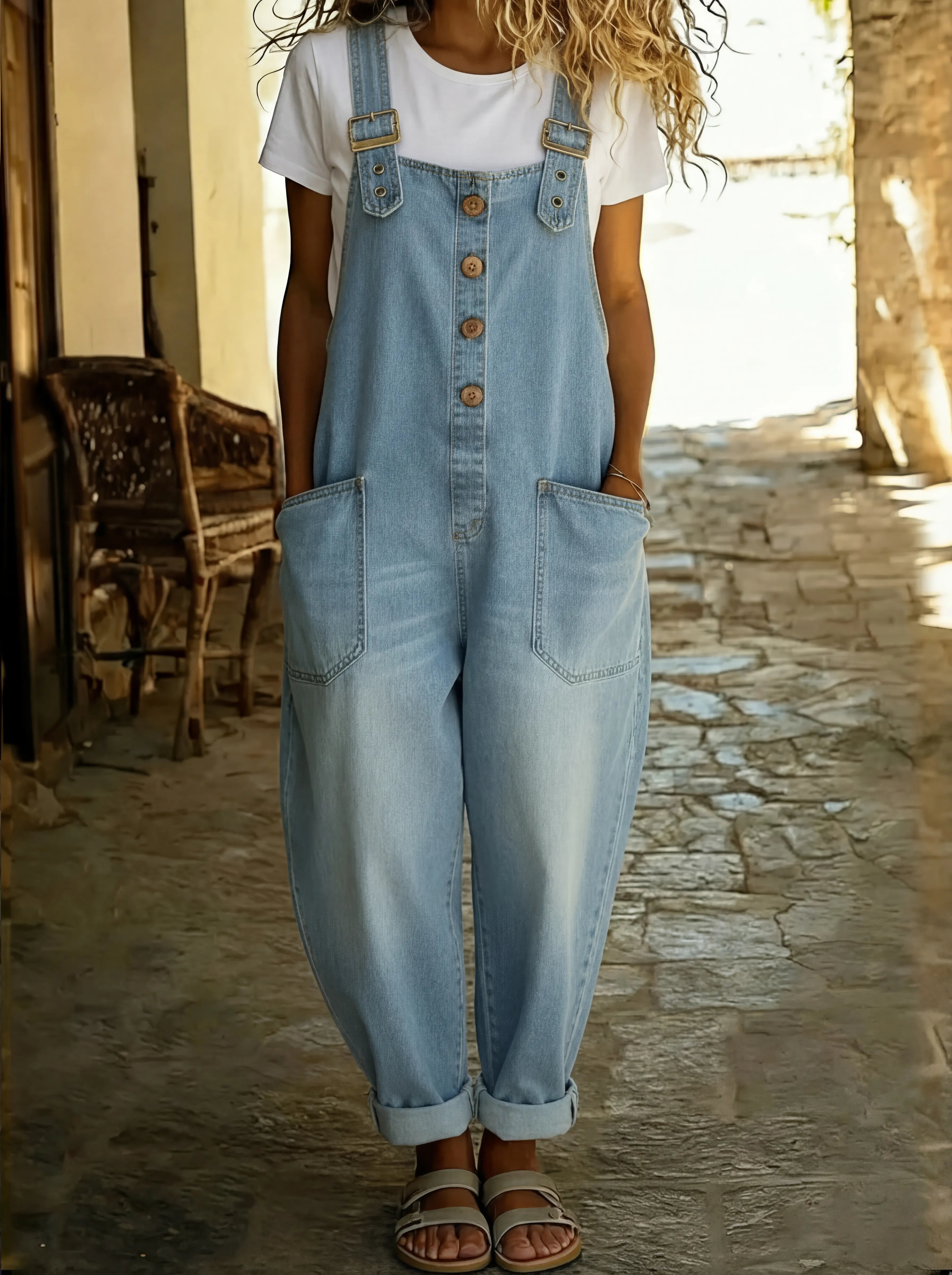 Women's Denim Overalls | Adjustable Straps, Relaxed Fit
