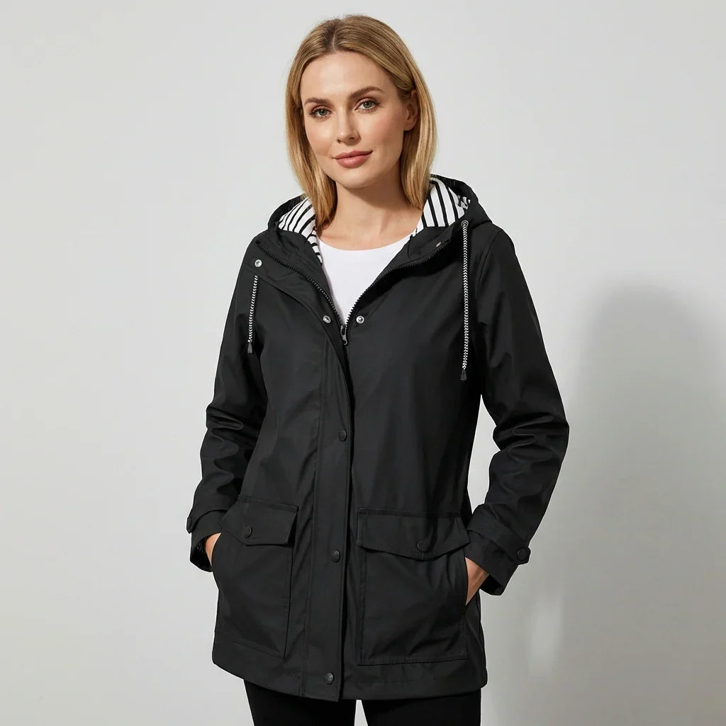 Women waterproof windproof hooded jacket relaxed fit with zip pockets