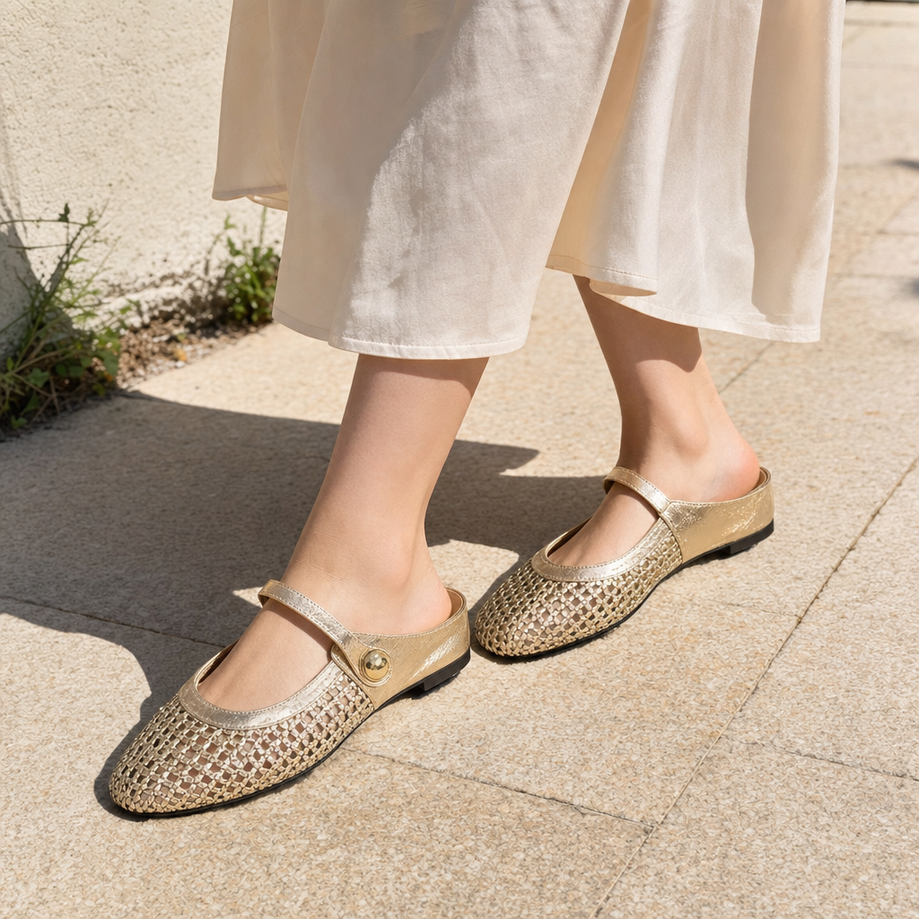 Women orthopedic woven mule flats backless slip-on supportive sole
