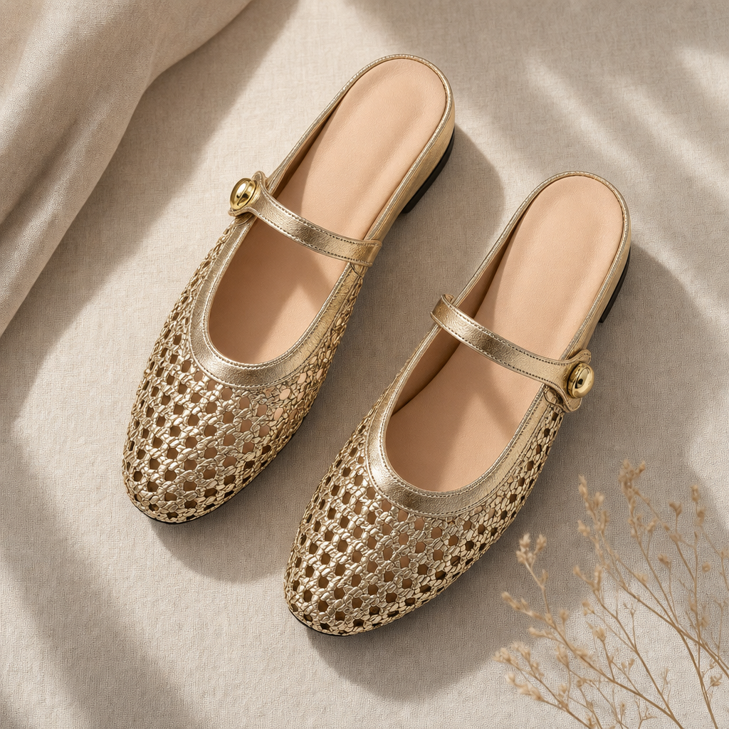 Women orthopedic woven mule flats backless slip-on supportive sole