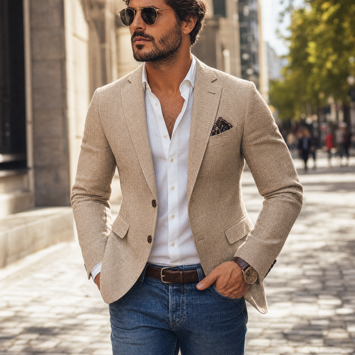 Men slim fit two button blazer with notch lapel structured silhouette