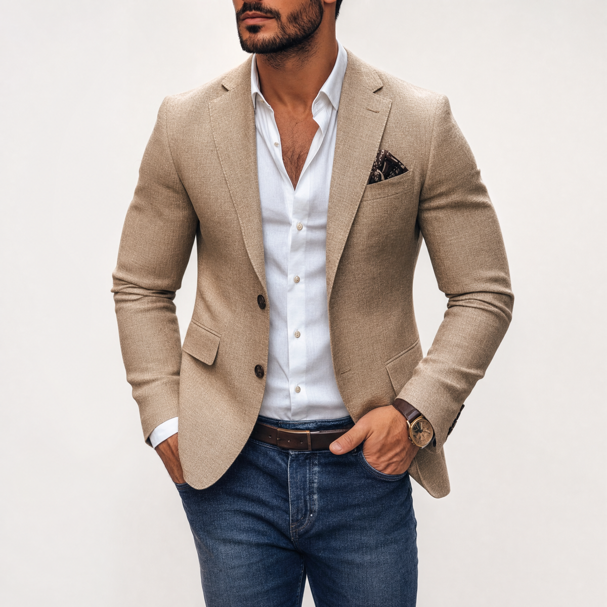 Men slim fit two button blazer with notch lapel structured silhouette