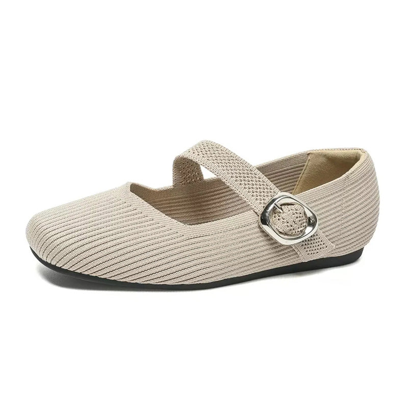 Women's Mary Jane Flats | Square Toe, Knit Upper | Breathable