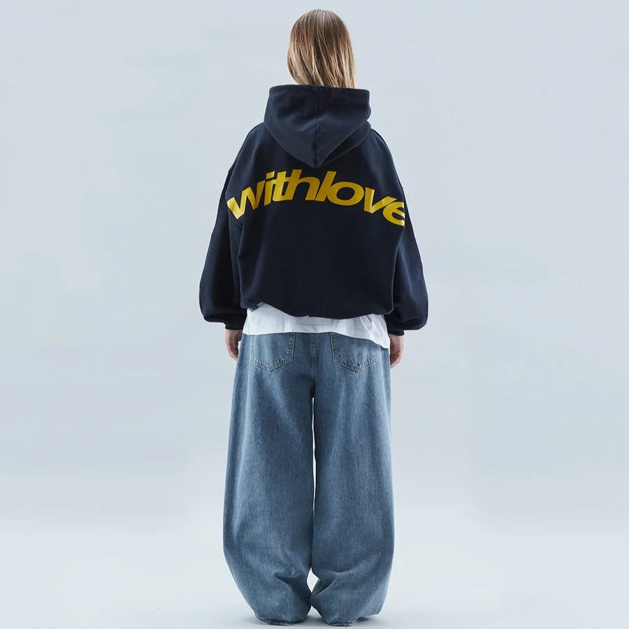 Unisex oversized hoodie sweater relaxed fit with bold front print and adjustable hood
