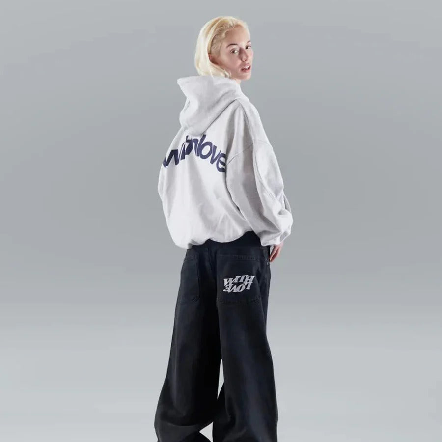 Unisex oversized hoodie sweater relaxed fit with bold front print and adjustable hood