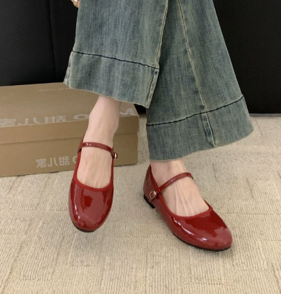 Women's Ballet Flats | Glossy Finish, Adjustable Strap | Round Toe