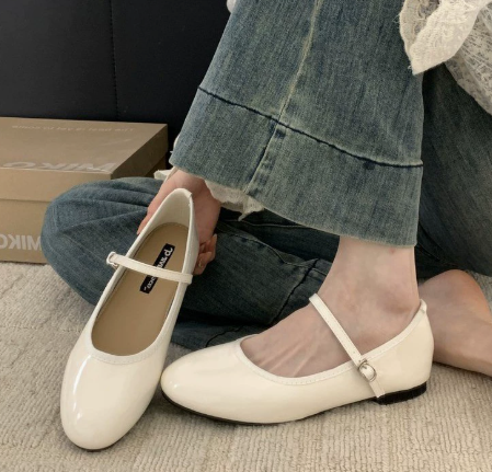 Women's Ballet Flats | Glossy Finish, Adjustable Strap | Round Toe