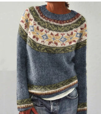 Women crew neck sweater relaxed fit knit pullover