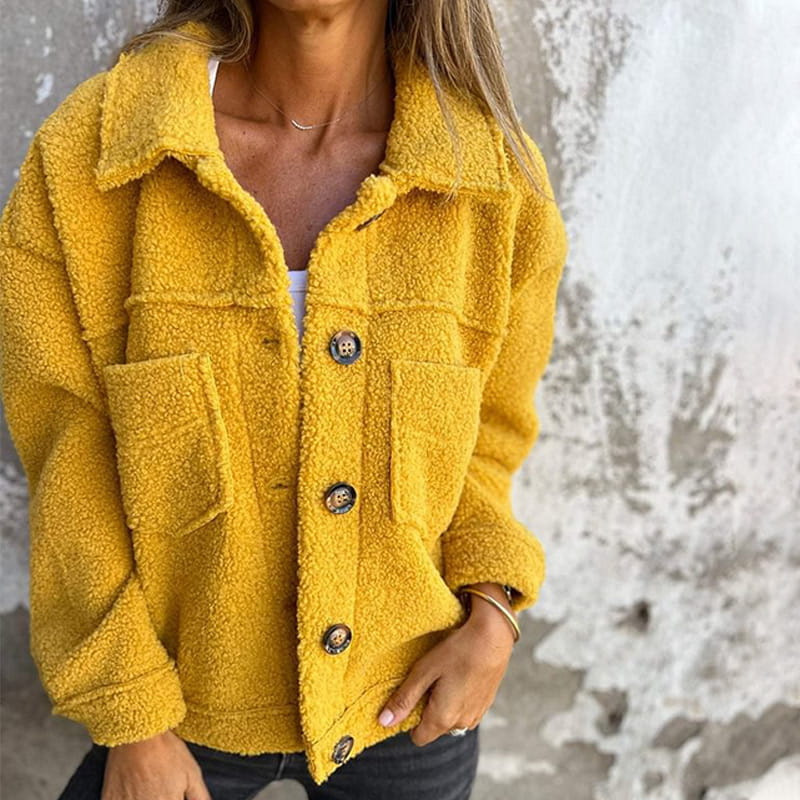 Women straight cut midlength coat with lapel collar and button front