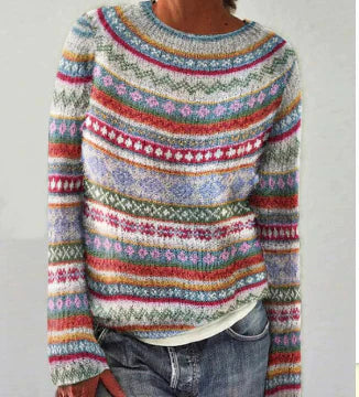 Women crew neck sweater relaxed fit knit pullover