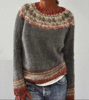 Women crew neck sweater relaxed fit knit pullover