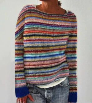 Women crew neck sweater relaxed fit knit pullover