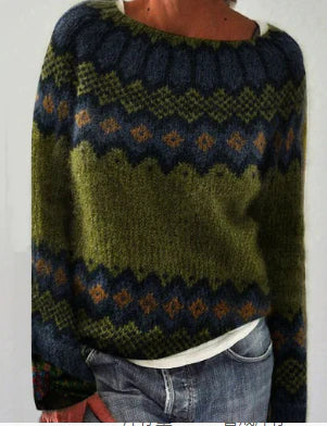 Women crew neck sweater relaxed fit knit pullover