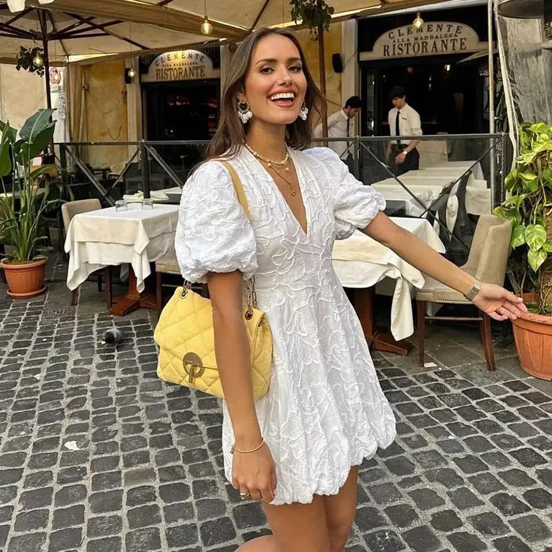 Mini Dress | White Puff Sleeve Evening | Women's Formal Wear