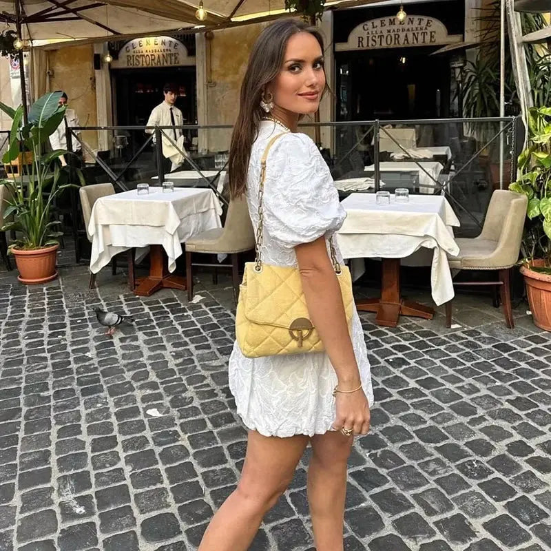 Mini Dress | White Puff Sleeve Evening | Women's Formal Wear