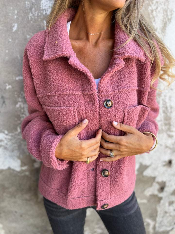 Women straight cut midlength coat with lapel collar and button front
